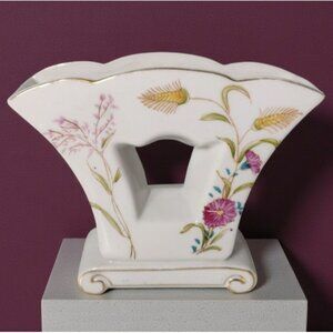 Vintage Lipper & Mann L&M Art Nouveau Floral Porcelain Divided Vase